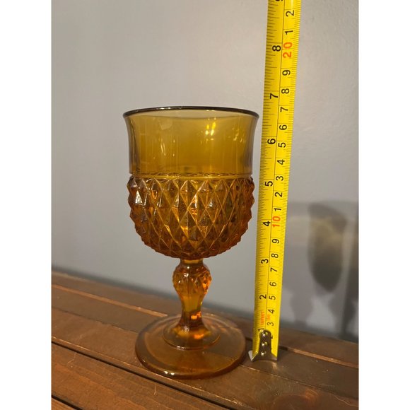 Vintage Indiana Glass Diamond Point Goblet Amber Single, Replacements, MCM - Picture 2 of 5